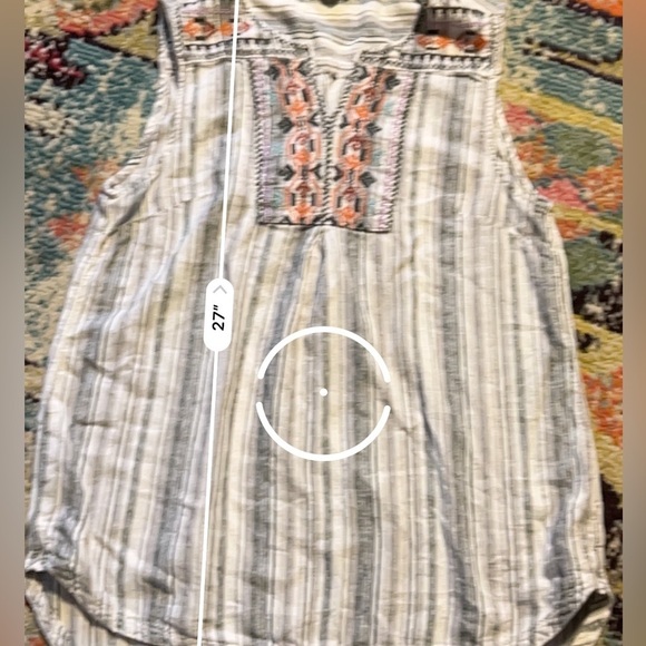 Beach Lunch Lounge Boho Tunic Top Grey White Embroidery Summer vibes size L - Picture 3 of 6